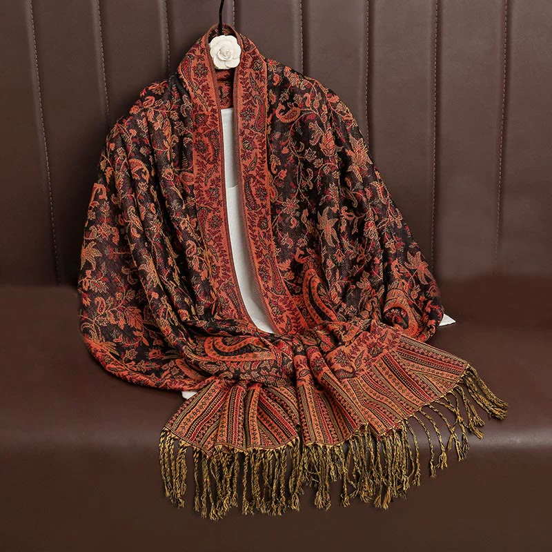 Sciarpa scialle con nappa e motivo paisley tibetano etnica quotidiana di Buddha Stones - Image 10