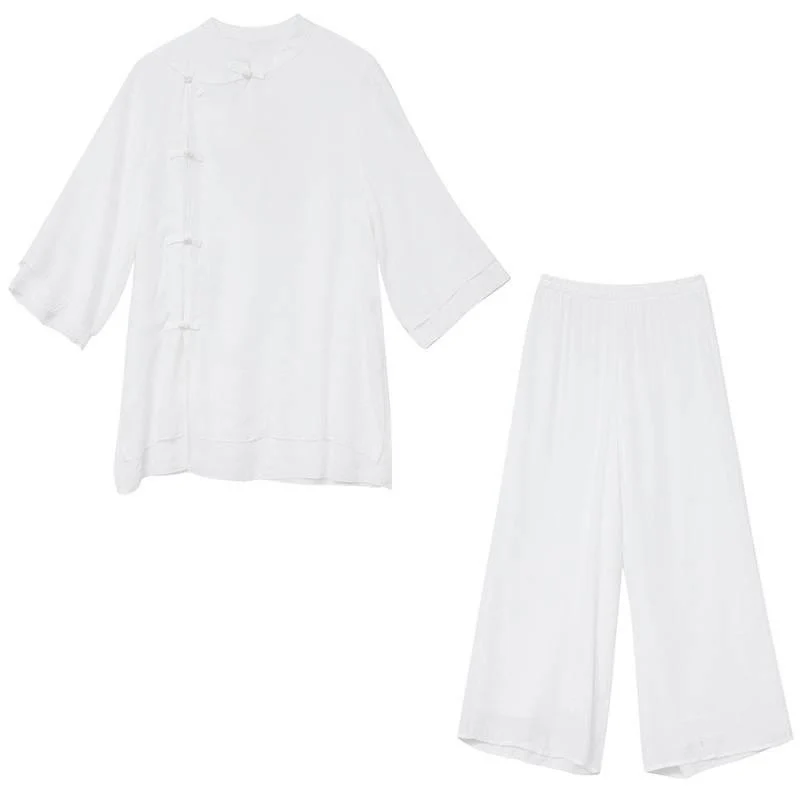 Set da donna di abbigliamento Zen per meditazione, in tinta unita, con maniche a tre quarti, pantaloni larghi e bottoni a rana, motivo Buddha Stones, 2 pezzi - Image 16