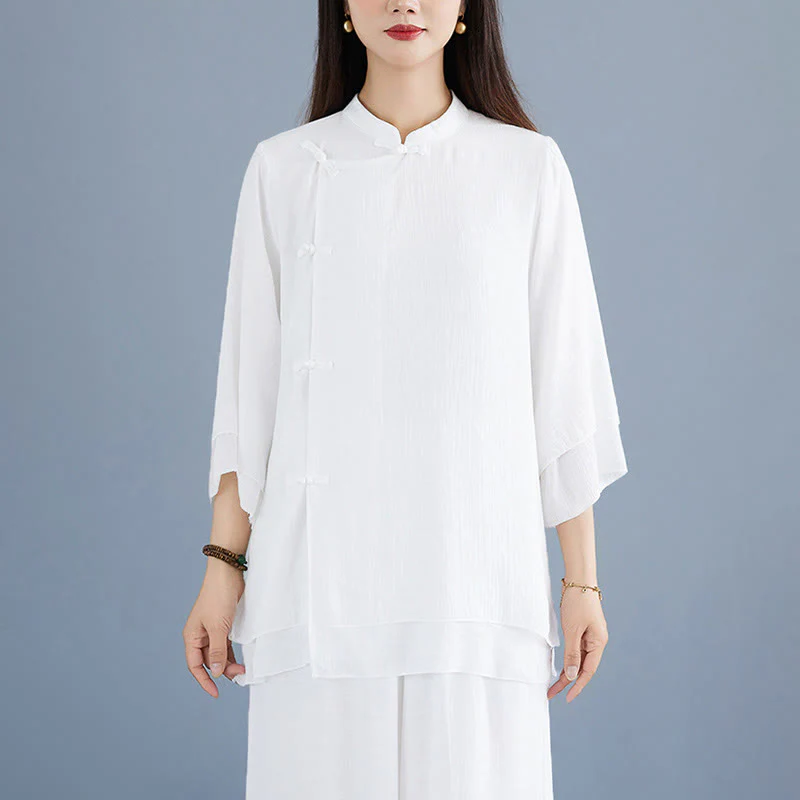 Set da donna di abbigliamento Zen per meditazione, in tinta unita, con maniche a tre quarti, pantaloni larghi e bottoni a rana, motivo Buddha Stones, 2 pezzi - Image 8