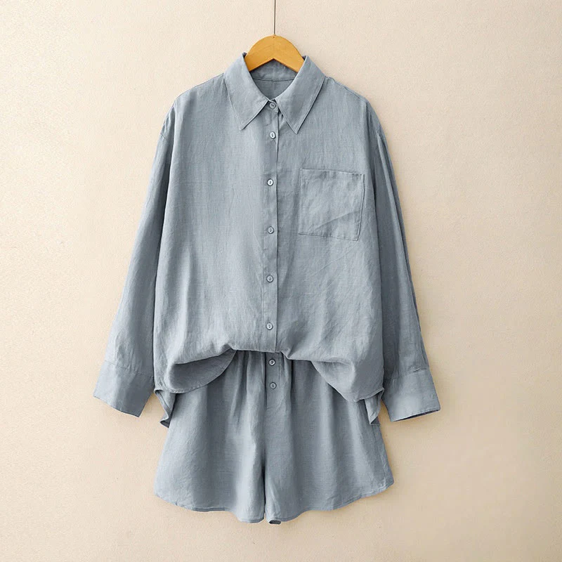 Completo estivo da donna con motivo Buddha Stones, composto da 2 pezzi: maglietta a maniche lunghe, pantaloncini e abbigliamento da meditazione, con tasche. - Image 18