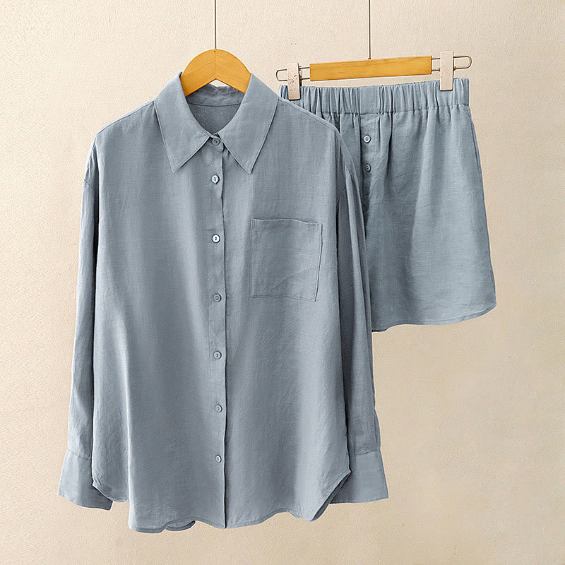 Completo estivo da donna con motivo Buddha Stones, composto da 2 pezzi: maglietta a maniche lunghe, pantaloncini e abbigliamento da meditazione, con tasche. - Image 19