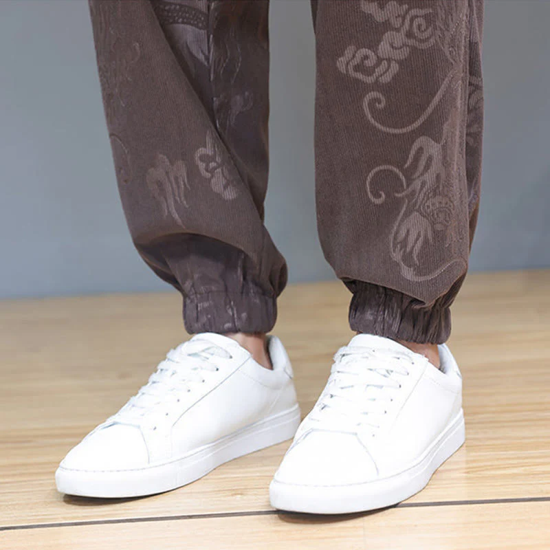 Set di 2 Buddha Stones da uomo autunno inverno con giacca e pantaloni a maniche lunghe in velluto a coste di cotone con bottoni e tasche, modello "Dragon Frog" - Image 12