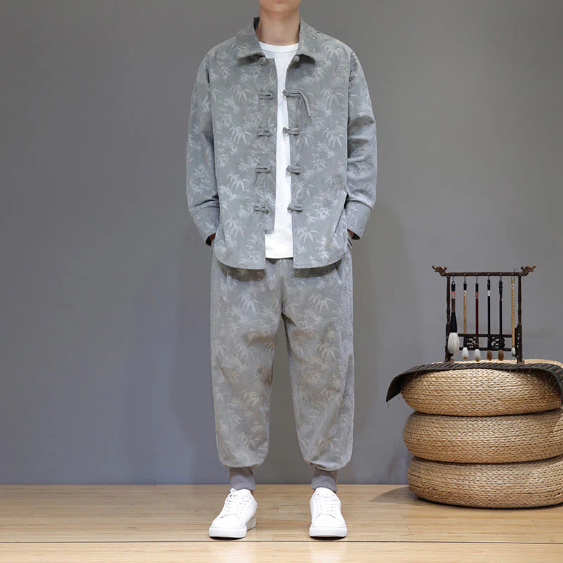 Set di 2 giacche e pantaloni a maniche lunghe in velluto a coste di cotone con bottoni a rana, da uomo, invernali, spessi, in bambù, con tasche, Buddha Stones - Image 13
