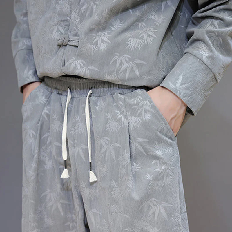 Set di 2 giacche e pantaloni a maniche lunghe in velluto a coste di cotone con bottoni a rana, da uomo, invernali, spessi, in bambù, con tasche, Buddha Stones - Image 20