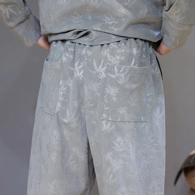 Set di 2 giacche e pantaloni a maniche lunghe in velluto a coste di cotone con bottoni a rana, da uomo, invernali, spessi, in bambù, con tasche, Buddha Stones - Image 21