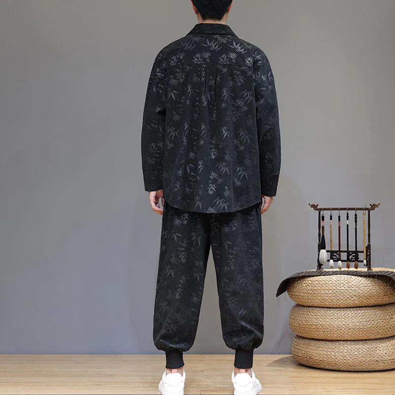 Set di 2 giacche e pantaloni a maniche lunghe in velluto a coste di cotone con bottoni a rana, da uomo, invernali, spessi, in bambù, con tasche, Buddha Stones - Image 26