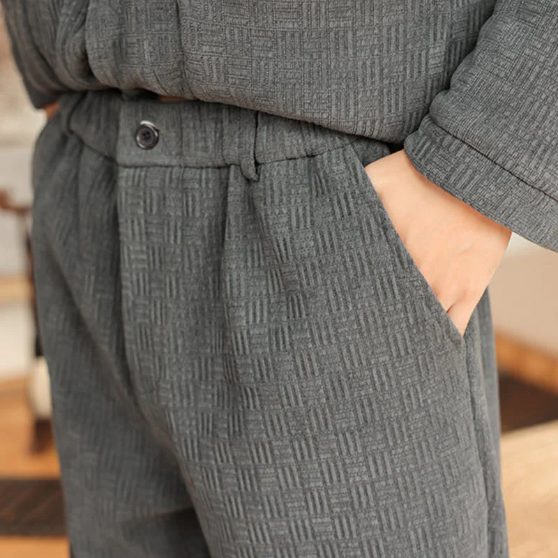 Set di 2 giacche e pantaloni invernali da uomo in cotone con bottoni a rana, a maniche lunghe, con tasche, Buddha Stones - Image 15
