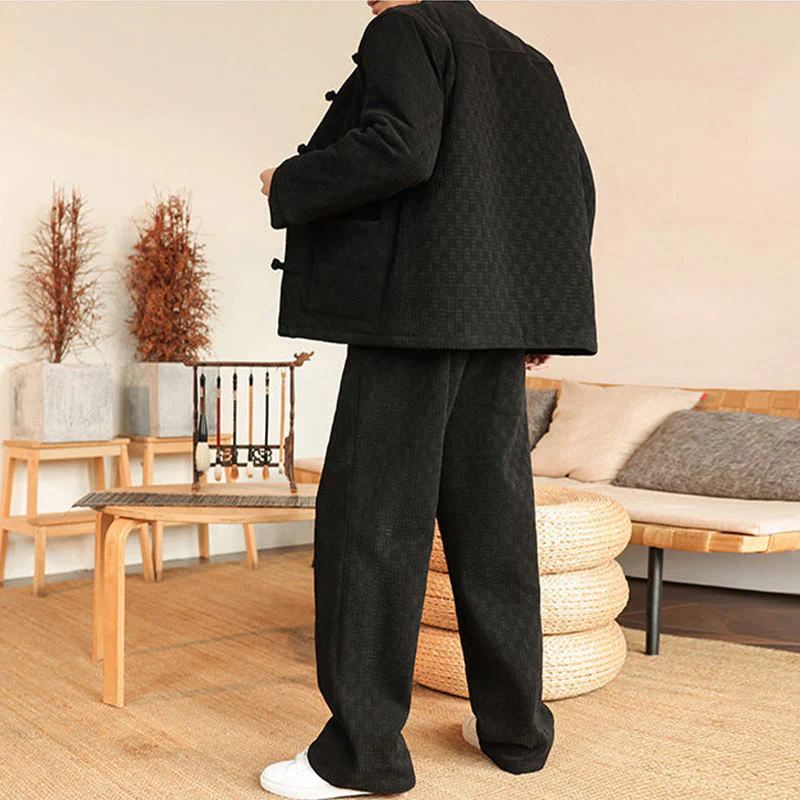 Set di 2 giacche e pantaloni invernali da uomo in cotone con bottoni a rana, a maniche lunghe, con tasche, Buddha Stones - Image 21