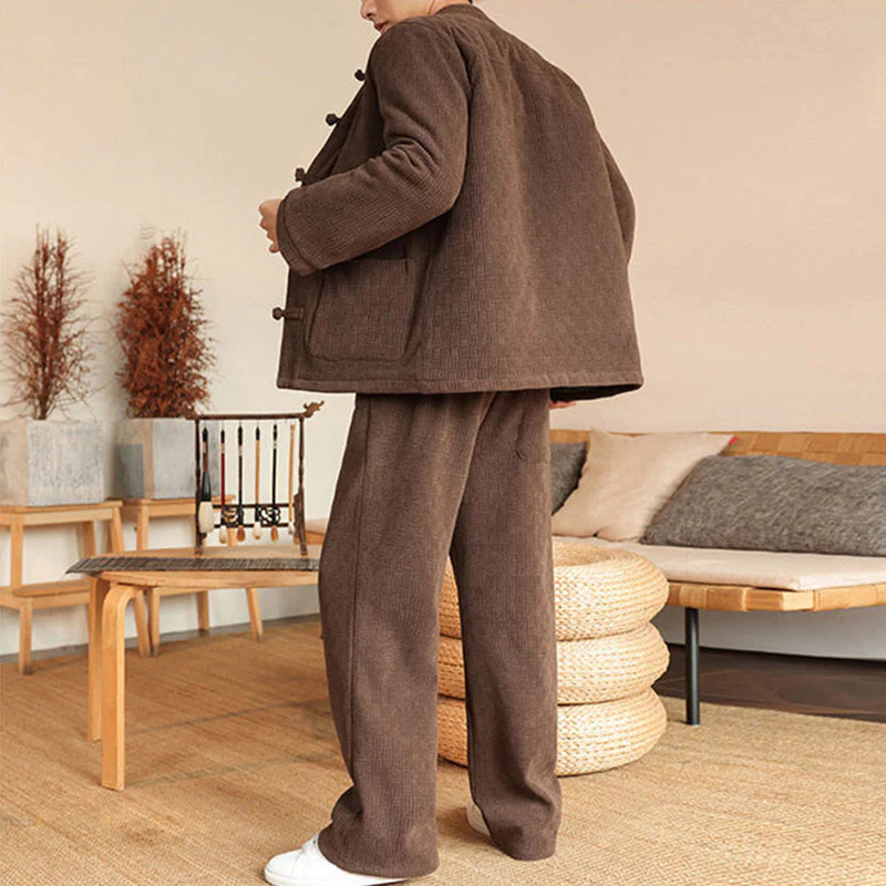 Set di 2 giacche e pantaloni invernali da uomo in cotone con bottoni a rana, a maniche lunghe, con tasche, Buddha Stones - Image 29