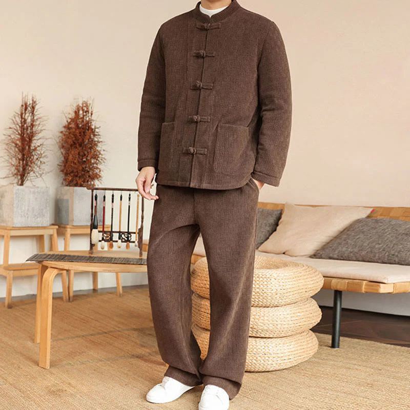 Set di 2 giacche e pantaloni invernali da uomo in cotone con bottoni a rana, a maniche lunghe, con tasche, Buddha Stones - Image 33