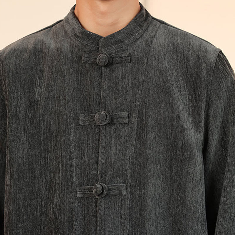 Set di 2 giacche e pantaloni invernali spessi da uomo in velluto a coste di cotone con bottoni a rana, con tasche e maniche lunghe , Buddha Stones - Image 20
