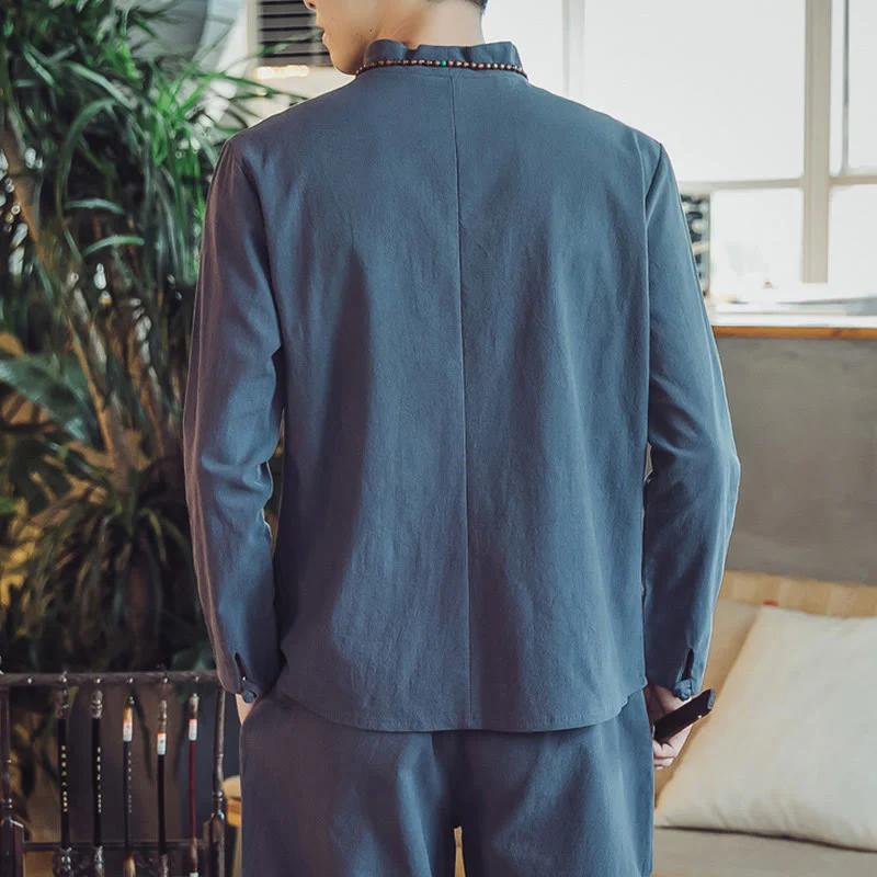 Set di 2 pezzi di stoffa per meditazione da uomo, con camicia in cotone e pantaloni alla caviglia con tasche, motivo Buddha Stones - Image 40