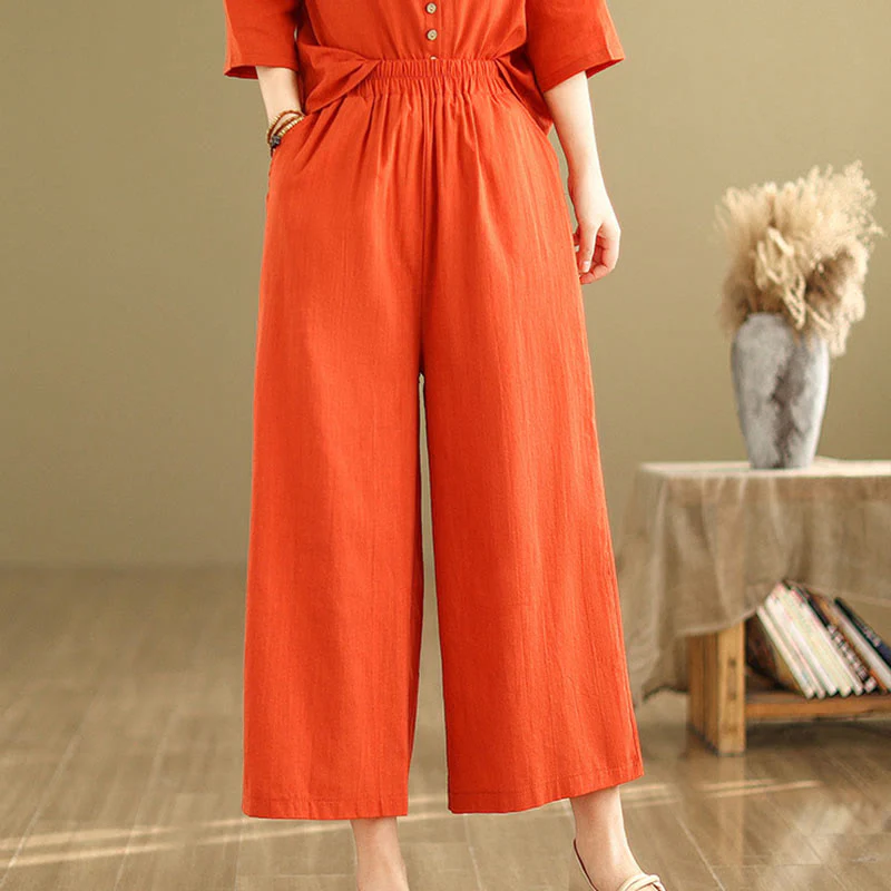 Set di abbigliamento da meditazione casual da donna con camicia e pantaloni larghi e colletto rialzato Buddha Stones 2 pezzi - Image 14