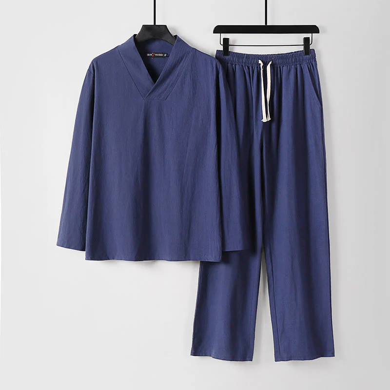 Set di abbigliamento da uomo con pantaloni e top in cotone con colletto incrociato Buddha Stones - Image 14