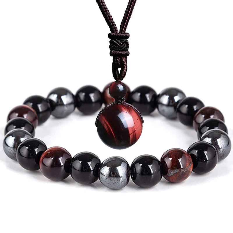 Set di bracciali e collane con occhio di tigre tibetano Buddha Stones - Image 10