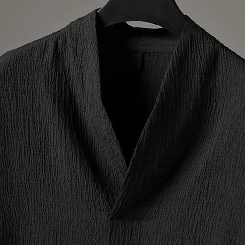 Set di pantaloni casual da uomo con scollo a V e maniche a tre quarti, tinta unita, motivo Buddha Stones - Image 13