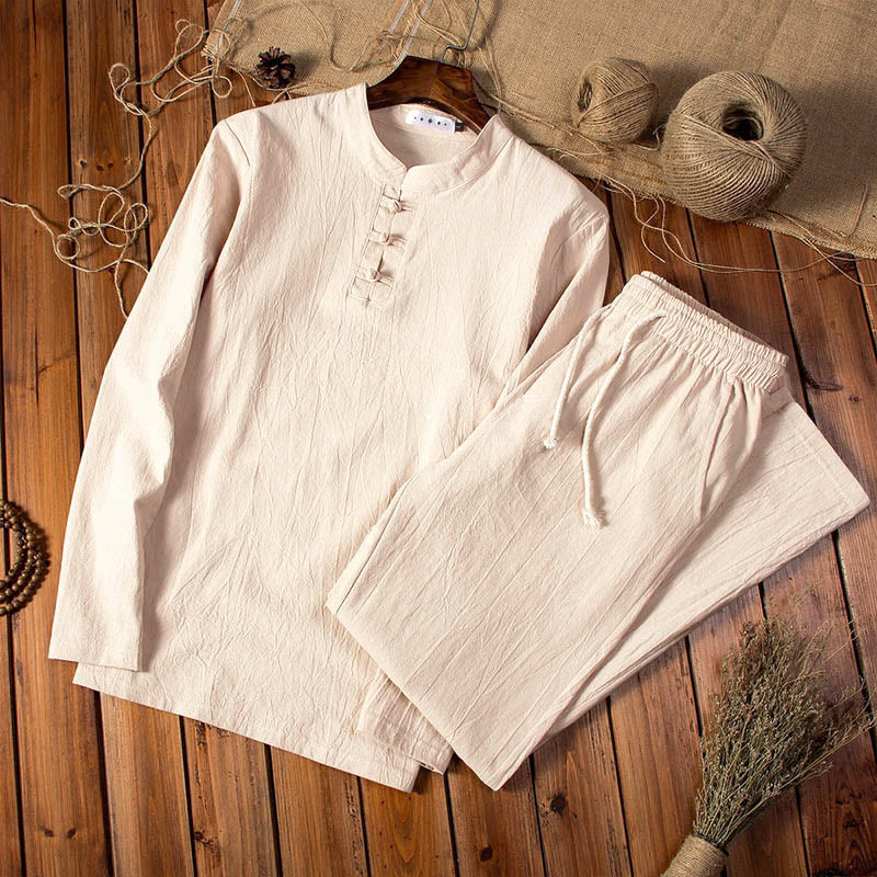 Set di abbigliamento da uomo con pantaloni e top a maniche lunghe color puro Buddha Stones
