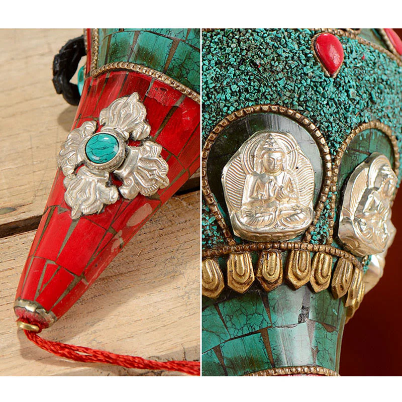 Shankha tibetano fatto a mano Om Mani Padme Hum Buddha Avalokitesvara Turchese Conchiglia Decorazione positiva - Image 10