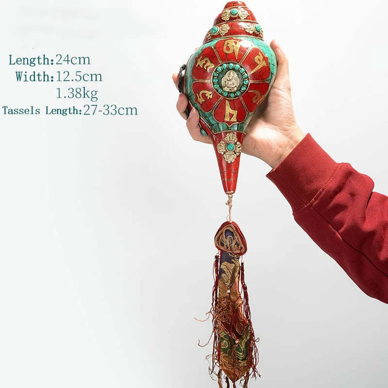 Shankha tibetano fatto a mano Om Mani Padme Hum Buddha Avalokitesvara Turchese Conchiglia Decorazione positiva - Image 19
