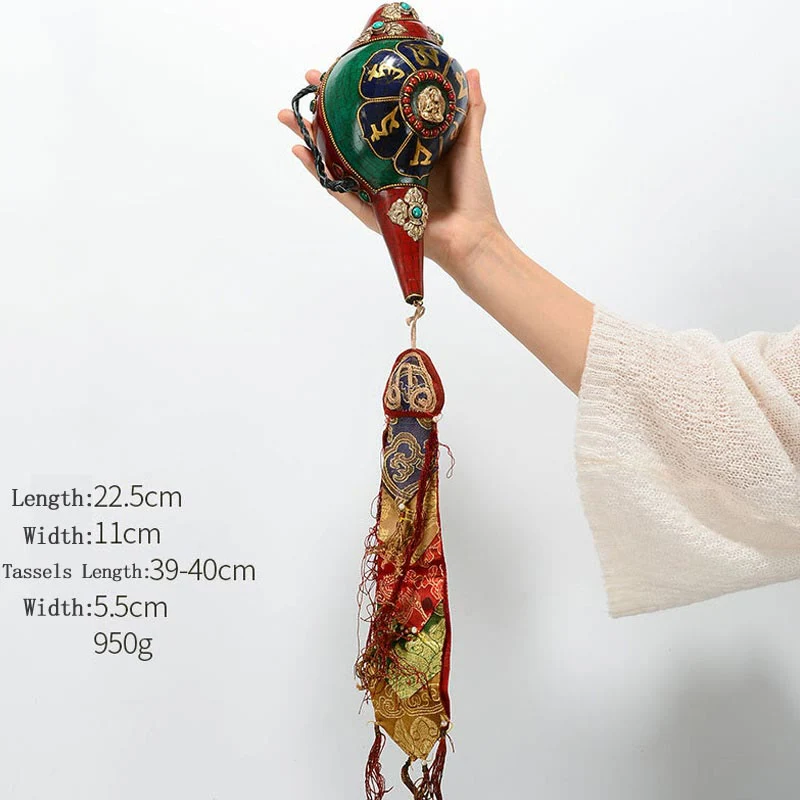 Shankha tibetano fatto a mano Om Mani Padme Hum Buddha Avalokitesvara Turchese Conchiglia Decorazione positiva - Image 22