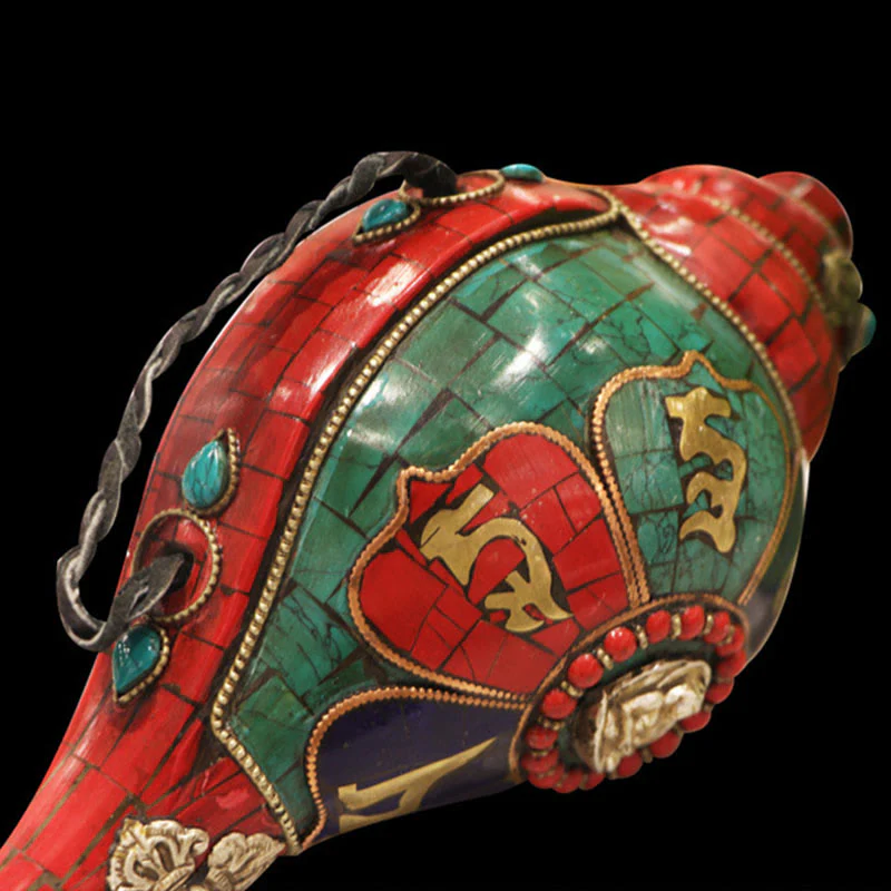 Shankha tibetano fatto a mano Om Mani Padme Hum Buddha Conch Shell Decorazione fortunata - Image 8