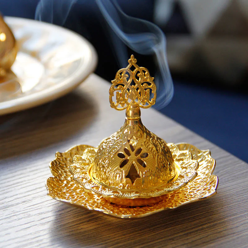 Sottobicchiere in foglia d'oro spirituale Mini lega di metallo bruciatore di incenso