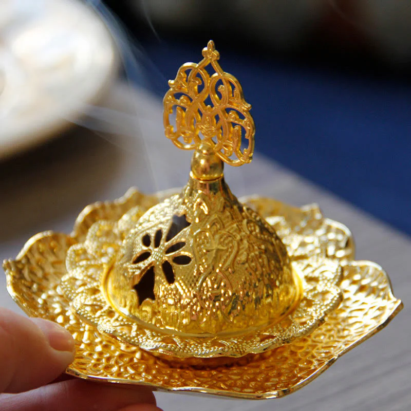 Sottobicchiere in foglia d'oro spirituale Mini lega di metallo bruciatore di incenso - Image 7