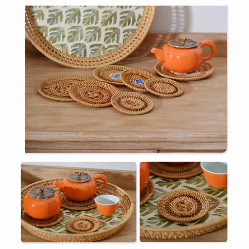 Sottobicchiere per tazza da tè in rattan con motivo floreale in ceramica - Image 10