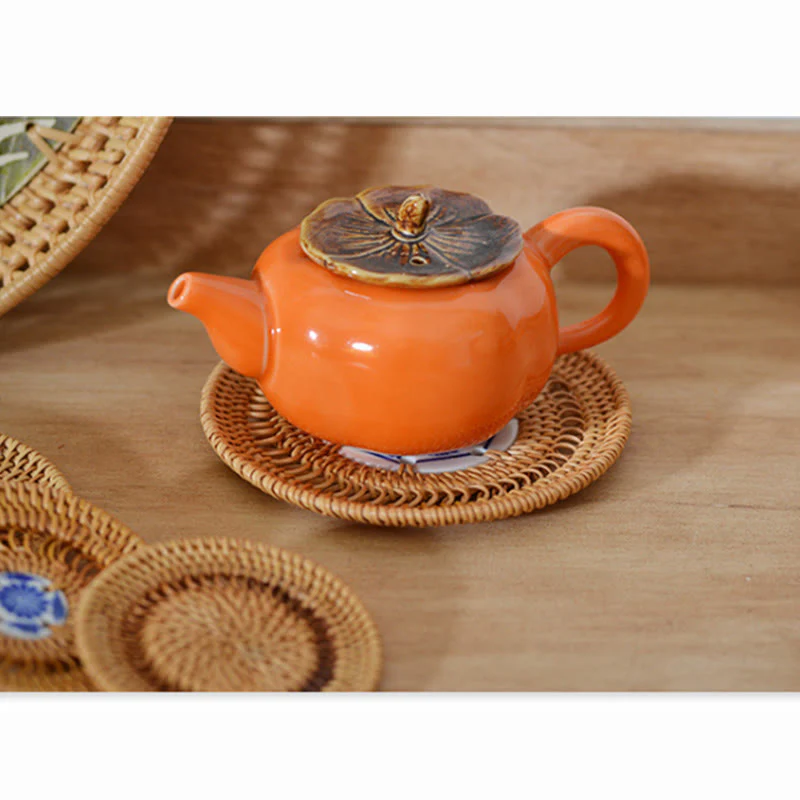 Sottobicchiere per tazza da tè in rattan con motivo floreale in ceramica - Image 21