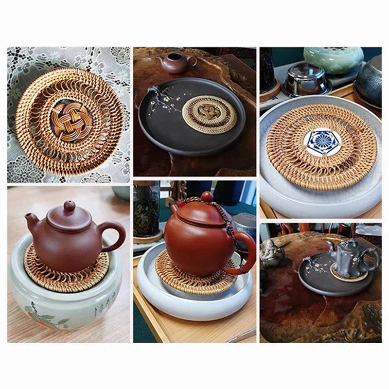 Sottobicchiere per tazza da tè in rattan con motivo floreale in ceramica - Image 23