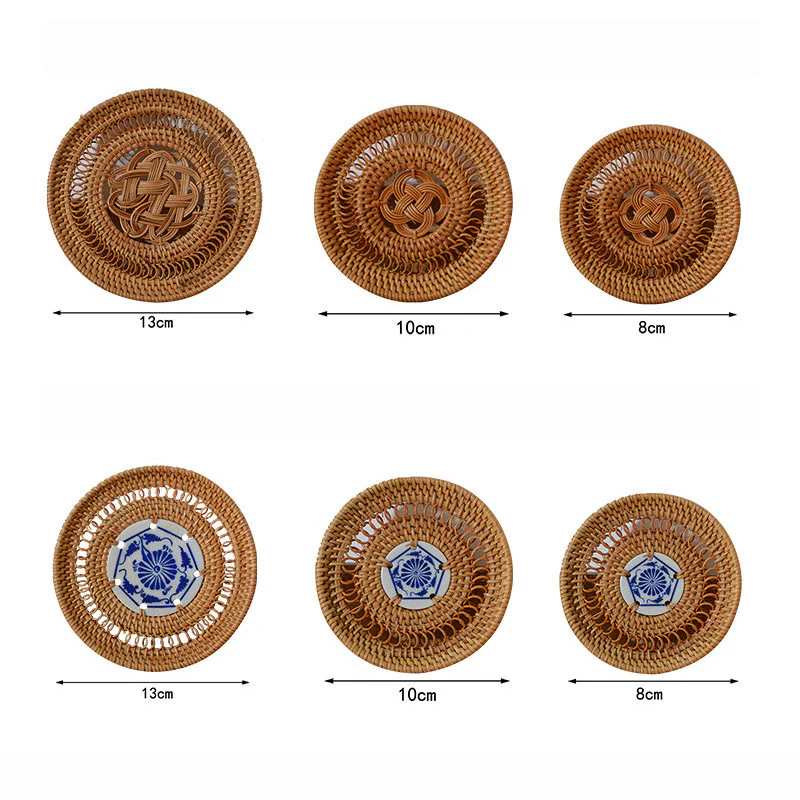 Sottobicchiere per tazza da tè in rattan con motivo floreale in ceramica - Image 24