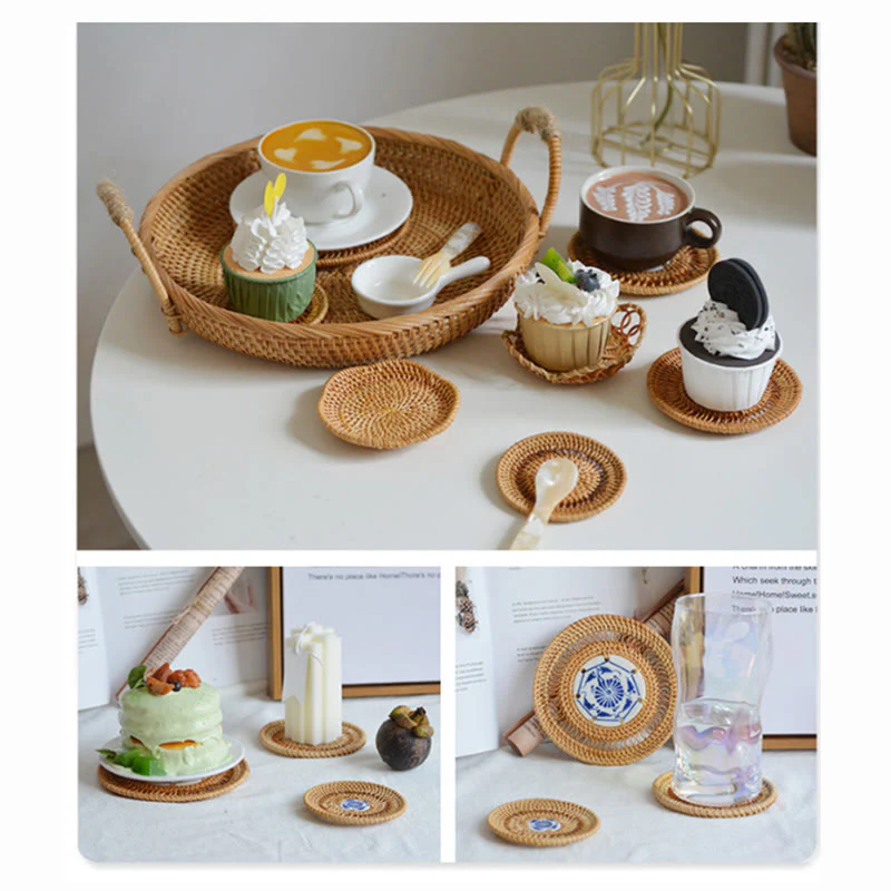 Sottobicchiere per tazza da tè in rattan con motivo floreale in ceramica - Image 7