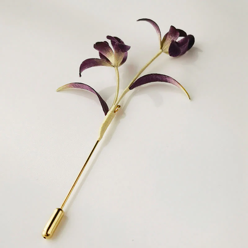 Spilla a forma di fiore di orchidea in seta di gelso con Buddha Stones, realizzata a mano - Image 2