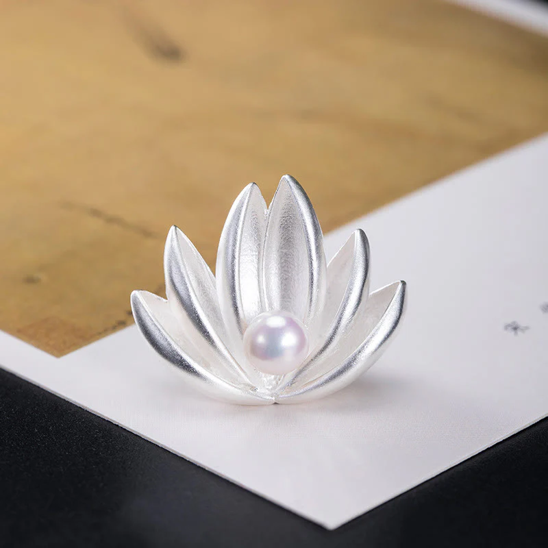 Spilla Buddha Stones 925 Sterling Silver Lotus Flower Pearl New Beginning - Image 5
