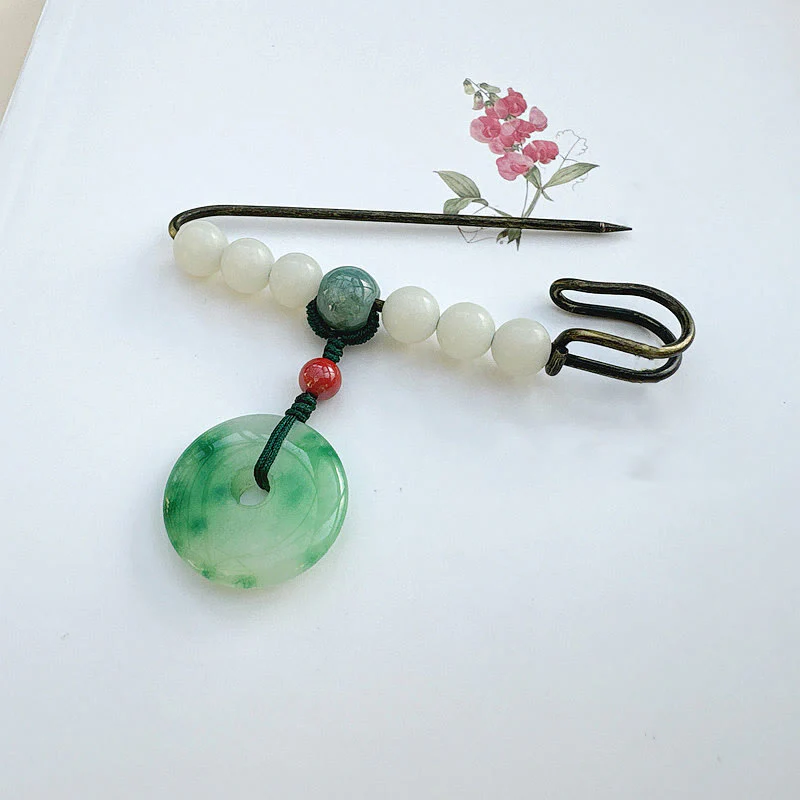 Spilla con fibbia della pace, seme di Bodhi, pietre di Buddha Stones, giada, fortuna - Image 2