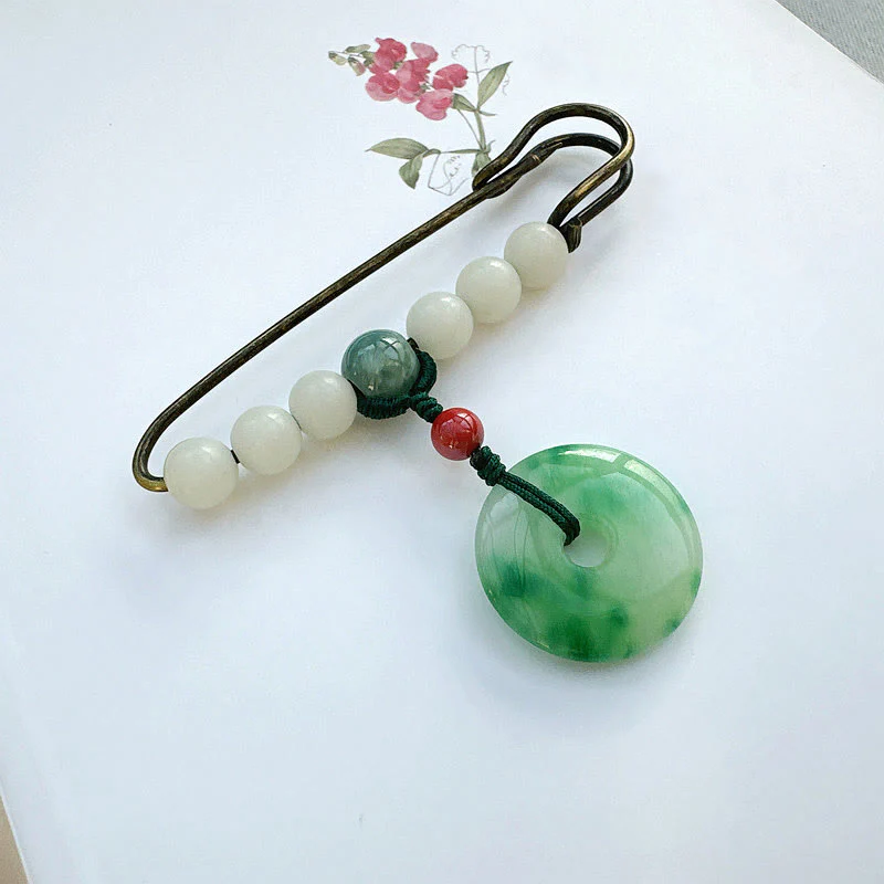Spilla con fibbia della pace, seme di Bodhi, pietre di Buddha Stones, giada, fortuna - Image 3