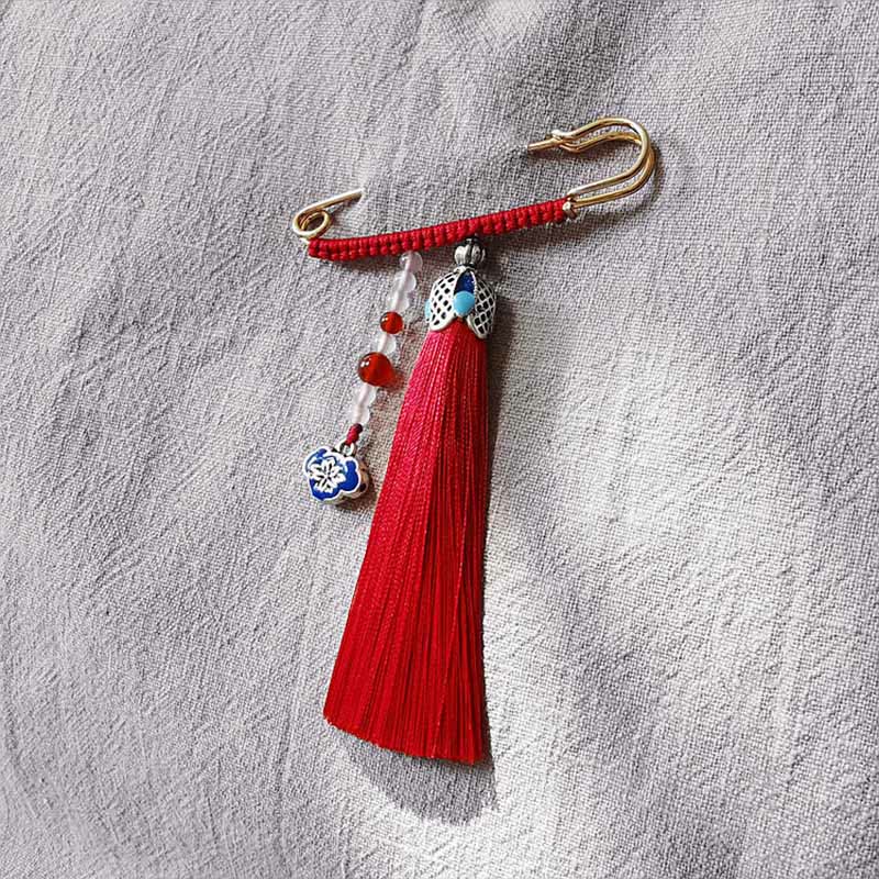 Spilla positiva con perline di calcedonio vintage e Buddha Stones