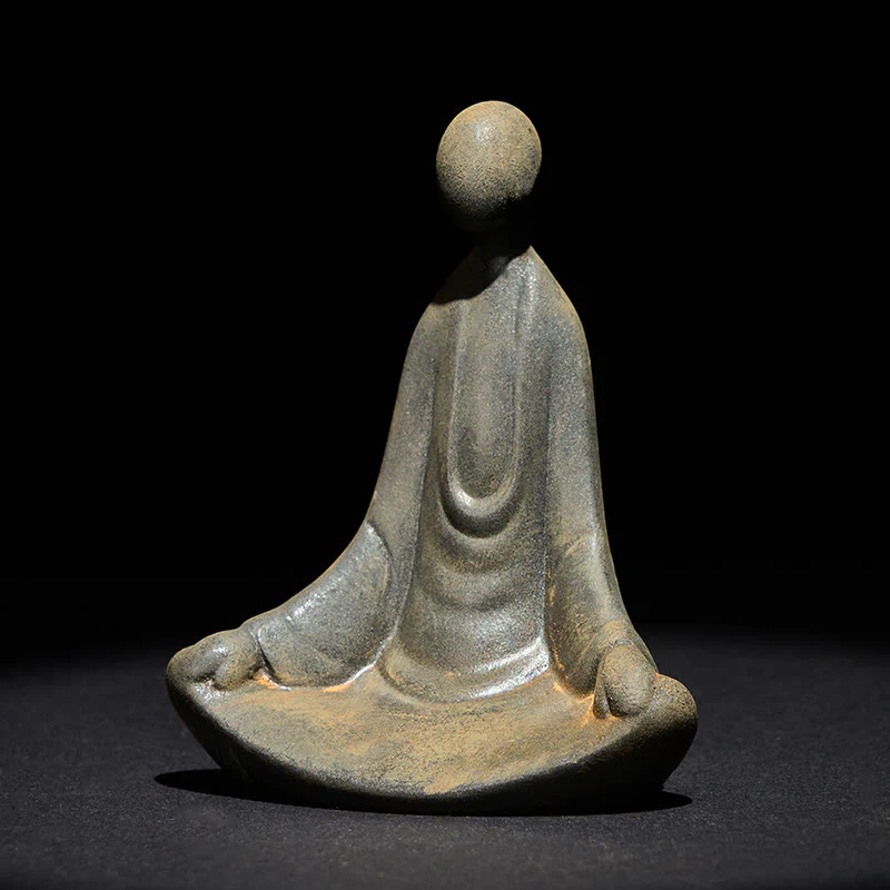 Statua Buddha Stones fatta a mano, Buddha seduto senza forma, in polvere di ferro, in resina fusa, decorazione