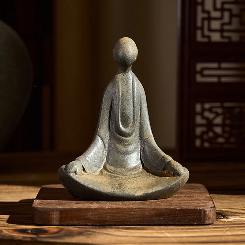 Statua Buddha Stones fatta a mano, Buddha seduto senza forma, in polvere di ferro, in resina fusa, decorazione - Image 2