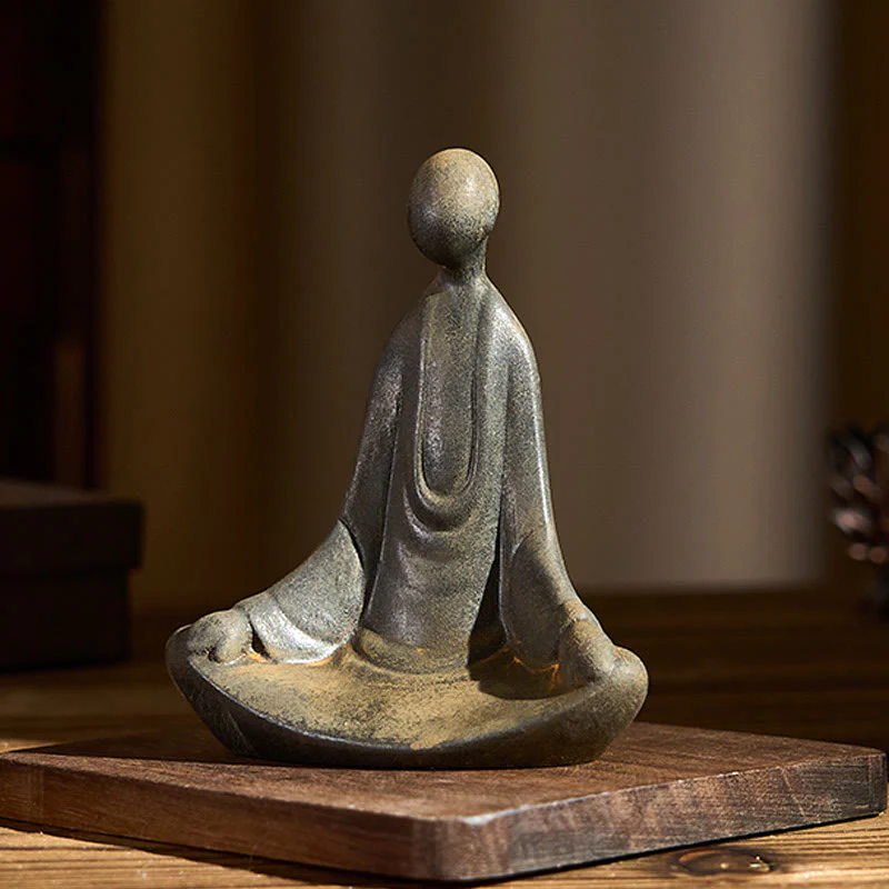 Statua Buddha Stones fatta a mano, Buddha seduto senza forma, in polvere di ferro, in resina fusa, decorazione - Image 3