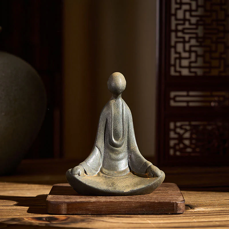 Statua Buddha Stones fatta a mano, Buddha seduto senza forma, in polvere di ferro, in resina fusa, decorazione - Image 6