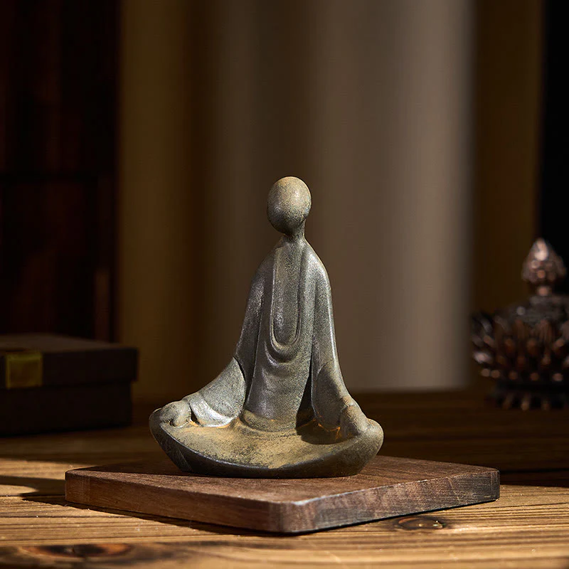 Statua Buddha Stones fatta a mano, Buddha seduto senza forma, in polvere di ferro, in resina fusa, decorazione - Image 7