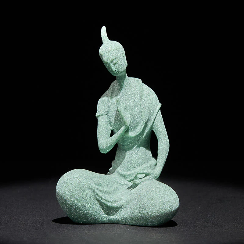 Statua del Buddha Stones in ascolto, in pietra arenaria, decorazione per la casa, 6,5*5,5*9,5 cm
