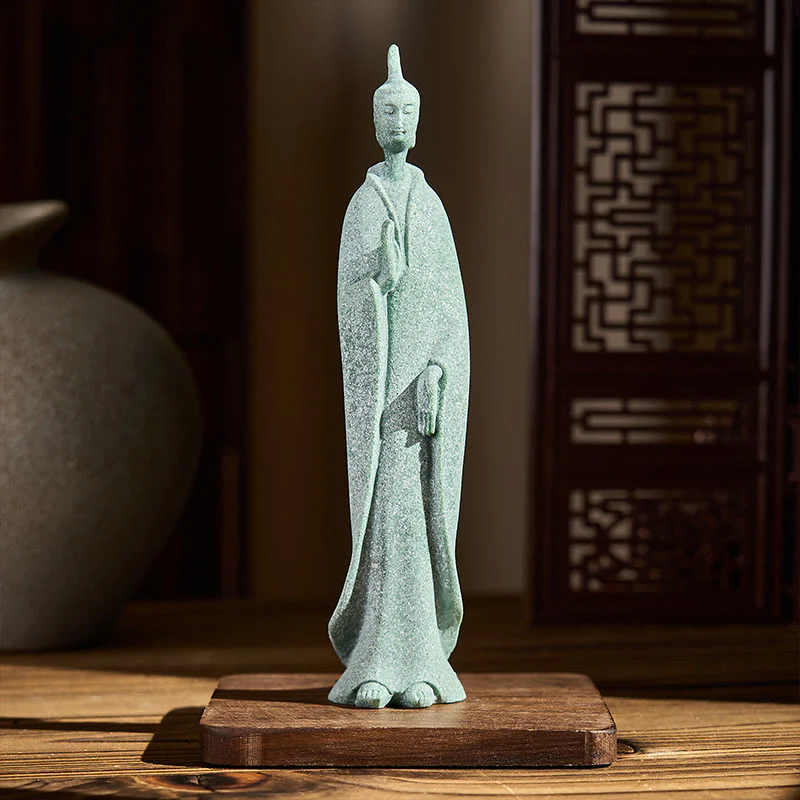 Statua di Buddha Stones in piedi, pietra arenaria, decorazione per la casa, 3,8*6,5*17 cm - Image 2