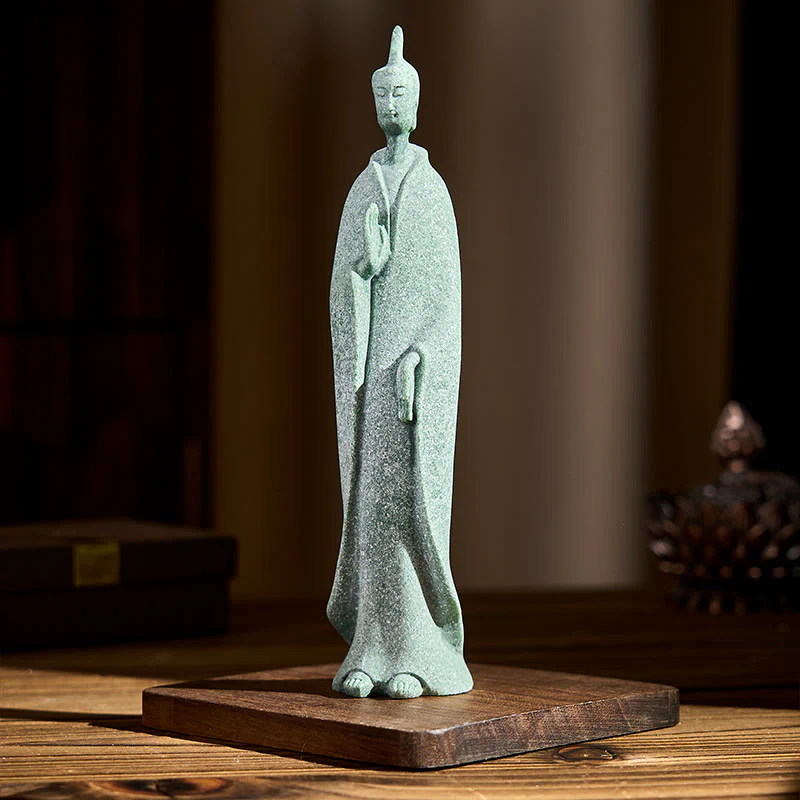 Statua di Buddha Stones in piedi, pietra arenaria, decorazione per la casa, 3,8*6,5*17 cm - Image 3