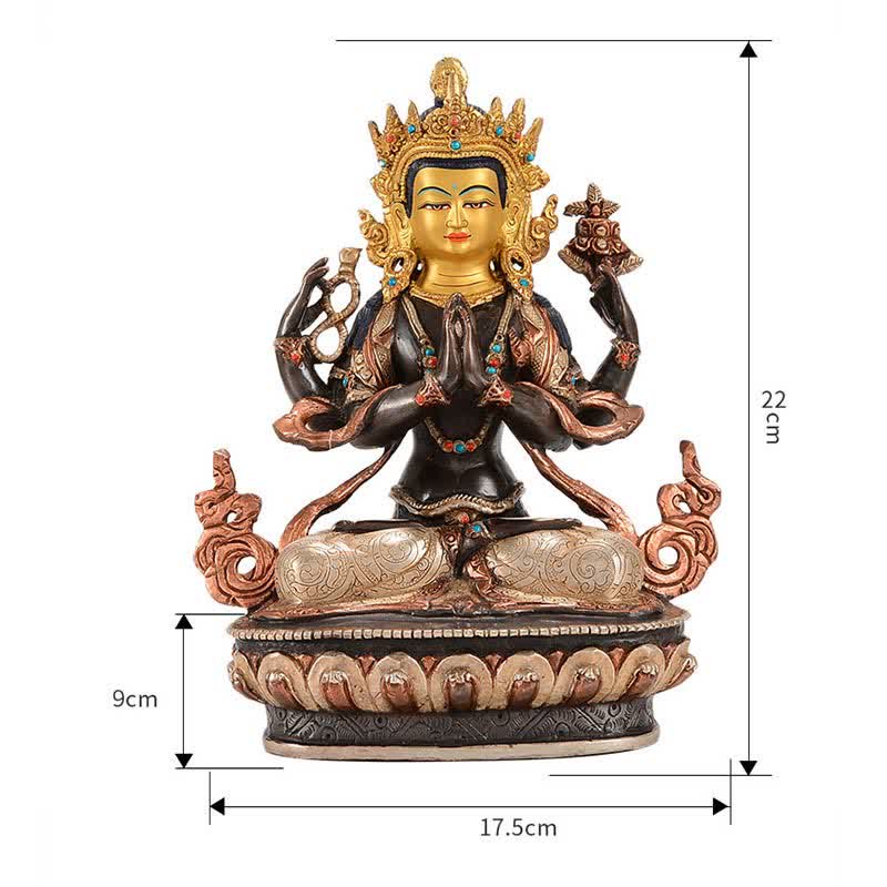 Statua di rame di protezione di Avalokitesvara a quattro braccia del Bodhisattva Chenrezig Decorazione - Image 15