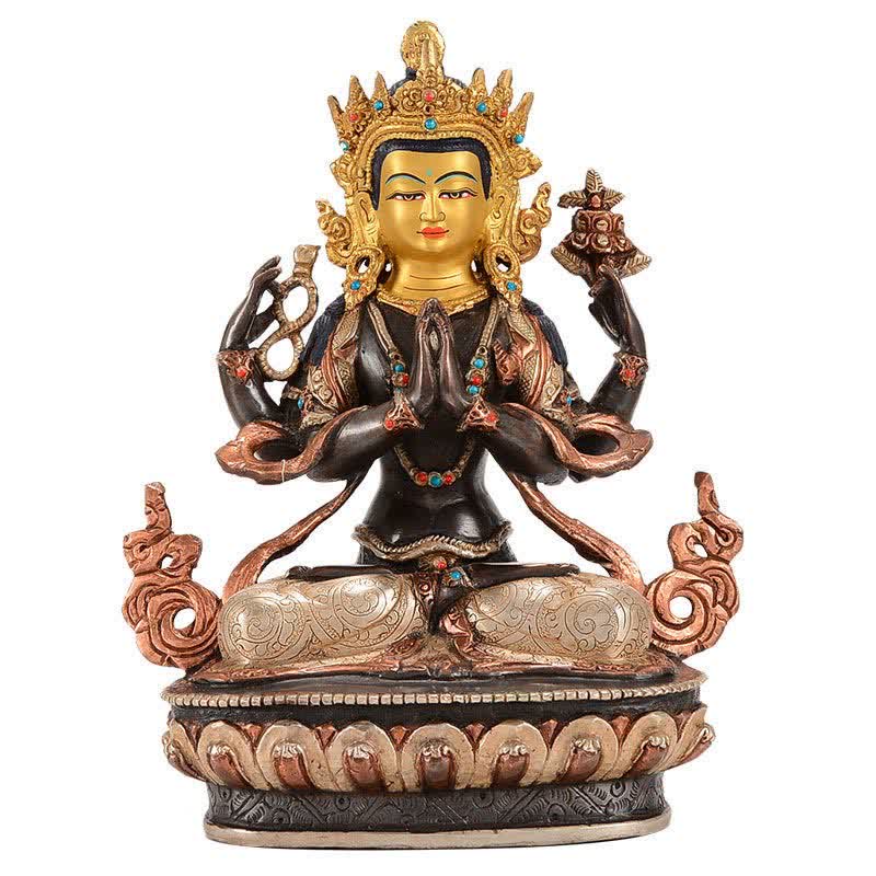 Statua di rame di protezione di Avalokitesvara a quattro braccia del Bodhisattva Chenrezig Decorazione - Image 16
