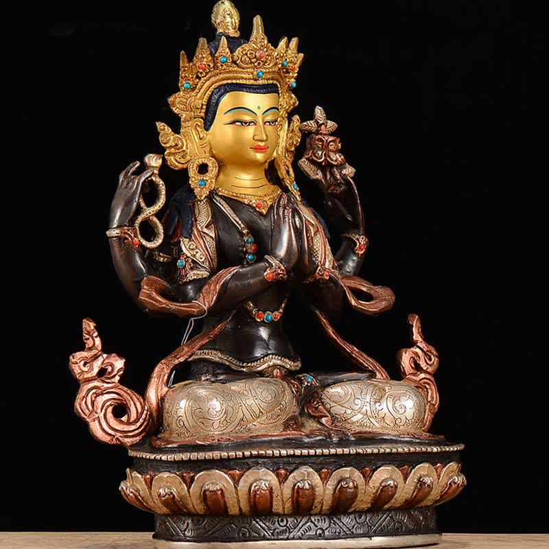 Statua di rame di protezione di Avalokitesvara a quattro braccia del Bodhisattva Chenrezig Decorazione - Image 2