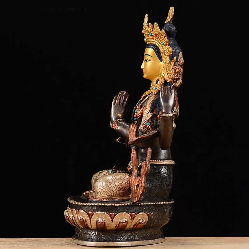 Statua di rame di protezione di Avalokitesvara a quattro braccia del Bodhisattva Chenrezig Decorazione - Image 6