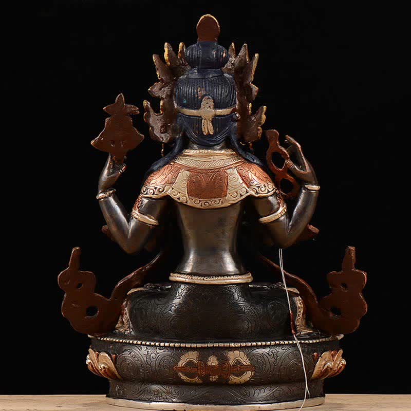 Statua di rame di protezione di Avalokitesvara a quattro braccia del Bodhisattva Chenrezig Decorazione - Image 7